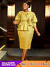AOMEIDRESS Gold Ruffle Bow Puff Sleeve Round Neck Party Dress

