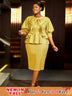 AOMEIDRESS Gold Ruffle Bow Puff Sleeve Round Neck Party Dress

