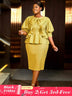 AOMEIDRESS Gold Ruffle Bow Puff Sleeve Round Neck Party Dress


