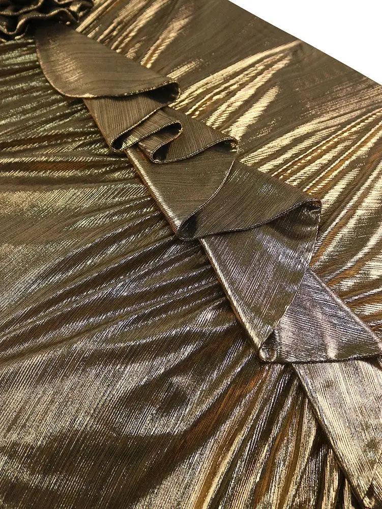 AOMEIDRESS Gold Ruffle Scrunch Butt Dress With 3D Flower For Weddings