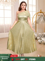 one shoulder maxi pleated dresses for women