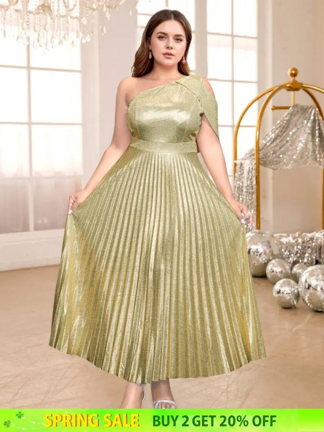 one shoulder maxi pleated dresses for women