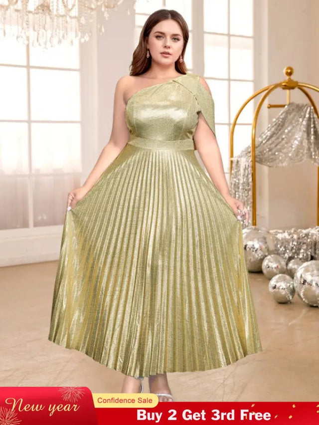 one shoulder maxi pleated dresses for women