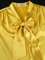 AOMEIDRESS Gold Two Pieces Set Bow Shirt With Pleated Pants For Party