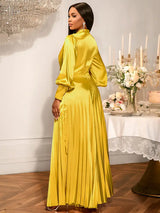 AOMEIDRESS Gold Two Pieces Set Bow Shirt With Pleated Pants For Party