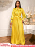 AOMEIDRESS Gold Two Pieces Set Bow Shirt With Pleated Pants For Party Gold / S