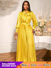AOMEIDRESS Gold Two Pieces Set Bow Shirt With Pleated Pants For Party Gold / S