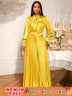 AOMEIDRESS Gold Two Pieces Set Bow Shirt With Pleated Pants For Party Gold / S