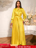 AOMEIDRESS Gold Two Pieces Set Bow Shirt With Pleated Pants For Party Gold / S