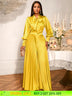 AOMEIDRESS Gold Two Pieces Set Bow Shirt With Pleated Pants For Party Gold / S