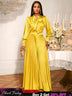 AOMEIDRESS Gold Two Pieces Set Bow Shirt With Pleated Pants For Party Gold / S