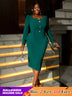 AOMEIDRESS Graceful Midi Dress V Neck Long Sleeves Button Ruffles Green / S