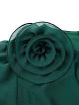 AOMEIDRESS Green A Line Chiffon Dress Sheer Sleeves 3D Flower Peplum