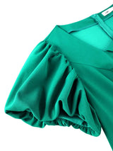 AOMEIDRESS Green A Line Church Dress 3D Floral Shoulder Causal Wear