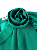 AOMEIDRESS Green A Line Church Dress 3D Floral Shoulder Causal Wear