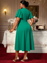 AOMEIDRESS Green A Line Church Dress 3D Floral Shoulder Causal Wear