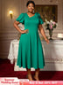AOMEIDRESS Green A Line Church Dress 3D Floral Shoulder Causal Wear Green / L