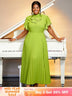 green pleated a line causal  dress for women pleated maxi dress