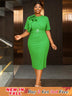 AOMEIDRESS Green Dresses for Wedding Round Neck Short Sleeve 3D Flower Design

