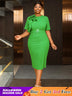 AOMEIDRESS Green Dresses for Wedding Round Neck Short Sleeve 3D Flower Design
