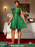 AOMEIDRESS Green Jacquard A Line Dresses Short Sleeves Occasion Wedding Event Green / 0XL