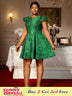 AOMEIDRESS Green Jacquard A Line Dresses Short Sleeves Occasion Wedding Event Green / 0XL