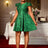 AOMEIDRESS Green Jacquard A Line Dresses Short Sleeves Occasion Wedding Event Green / 0XL