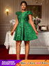 AOMEIDRESS Green Jacquard A Line Dresses Short Sleeves Occasion Wedding Event Green / 0XL