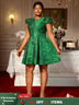 AOMEIDRESS Green Jacquard A Line Dresses Short Sleeves Occasion Wedding Event Green / 0XL