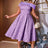 AOMEIDRESS Green Jacquard A Line Dresss Cold Shoulder Irregular Floral Purple / S
