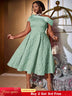 AOMEIDRESS Green Jacquard A Line Dresss Cold Shoulder Irregular Floral
