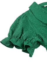 AOMEIDRESS Green Jacquard Two Pieces Set Turn Down Collar Buttoms Peplum Belly Hide Suit A Line Skirt