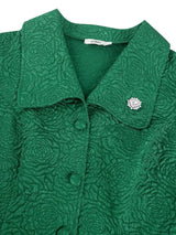 AOMEIDRESS Green Jacquard Two Pieces Set Turn Down Collar Buttoms Peplum Belly Hide Suit A Line Skirt