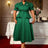 AOMEIDRESS Green Jacquard Two Pieces Set Turn Down Collar Buttoms Peplum Belly Hide Suit A Line Skirt DarkGreen / S