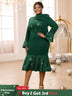 AOMEIDRESS Green Mermaid Dress Sequins Patchwork Big Bow Flare Sleeve Green / S