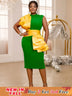 AOMEIDRESS Green Midi Dress Mock Neck Sleeveless Yellow Ruffle Empire Green / S