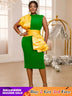 AOMEIDRESS Green Midi Dress Mock Neck Sleeveless Yellow Ruffle Empire Green / S