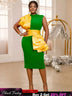 AOMEIDRESS Green Midi Dress Mock Neck Sleeveless Yellow Ruffle Empire Green / S