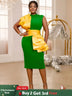 AOMEIDRESS Green Midi Dress Mock Neck Sleeveless Yellow Ruffle Empire Green / S