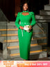 AOMEIDRESS Green Mock Neck Dress Long Sleeve Cut Out Diamonds Beaded Green / S