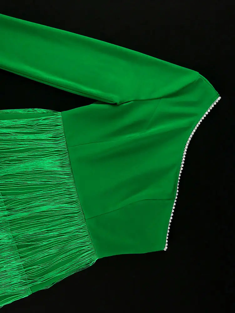 AOMEIDRESS Green Party Events Tassels Dresses For Women One Shoulder