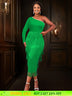 AOMEIDRESS Green Party Events Tassels Dresses For Women One Shoulder Green / S