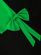 AOMEIDRESS Green Pleated Dress Irregular Collar Half Sleeve with Bows