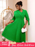 AOMEIDRESS Green Pleated Dress Irregular Collar Half Sleeve with Bows Green / S