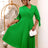 AOMEIDRESS Green Pleated Dress Irregular Collar Half Sleeve with Bows Green / S