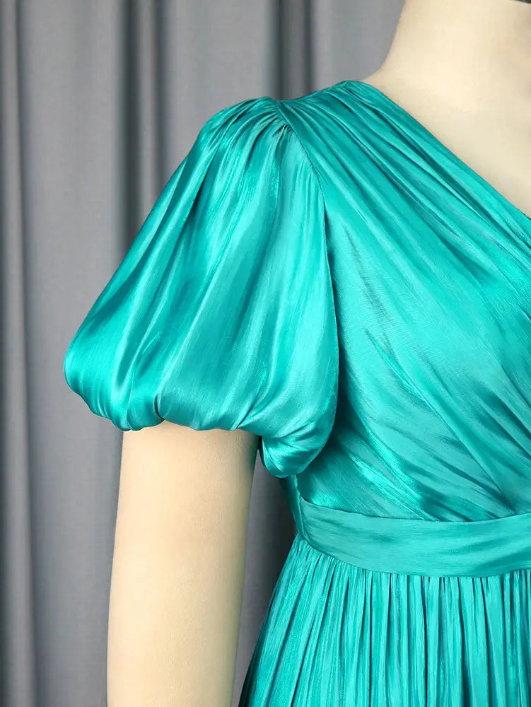 AOMEIDRESS Green Plus Size Dresses for Curvy Women Half Puff Sleeves A Line Outfits