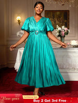 AOMEIDRESS Green Plus Size Dresses for Curvy Women Half Puff Sleeves A Line Outfits Green / S