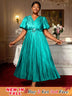 AOMEIDRESS Green Plus Size Dresses for Curvy Women Half Puff Sleeves A Line Outfits Green / S
