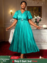 AOMEIDRESS Green Plus Size Dresses for Curvy Women Half Puff Sleeves A Line Outfits Green / S