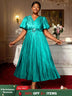 AOMEIDRESS Green Plus Size Dresses for Curvy Women Half Puff Sleeves A Line Outfits Green / S